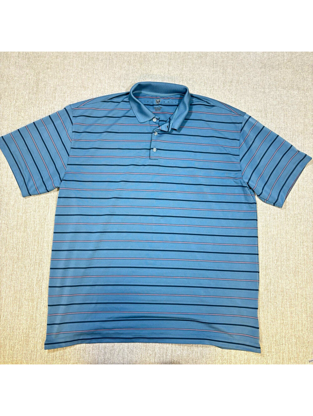 Nike Golf Dri-FIT Polo Mens XXL 2XL Slate Blue Navy Pink Striped Short Sleeve